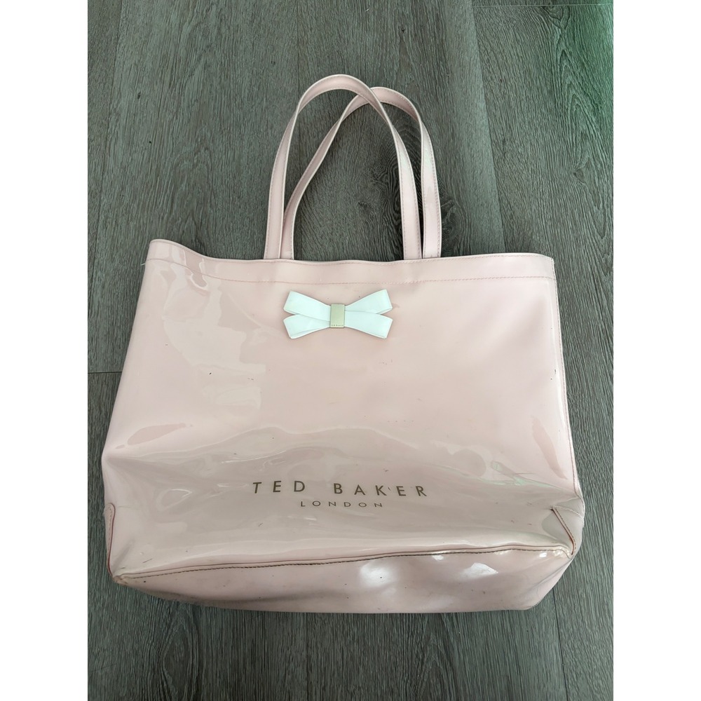 Ted Baker London Pale Pink Patent Large Icon Tote Bag Bow Shopper 17x13